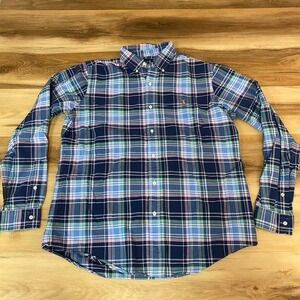 Ralph Lauren Shirt Mens Large Classic Fit Plaid Button Down Navy Blue Pink Green